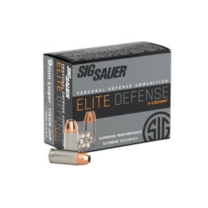 https3A2F2Fmedia.chattanoogashooting.com2Fimages2Fproduct2FXI5017242FXI501724-1.jpg Sig Elite V-Crown Handgun Ammunition 9mm Luger 115 gr JHP 1185 fps 20/ct