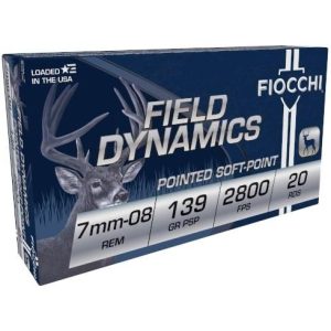 https3A2F2Fmedia.chattanoogashooting.com2Fimages2Fproduct2FXN7MM08B2FXN7MM08B-1.jpg Fiocchi Field Dynamics Rifle Ammunition 7mm-08 Rem 139 gr PSP 2800 fps 20/ct