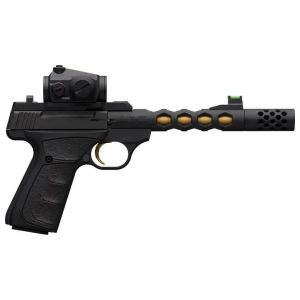 https3A2F2Fmedia.chattanoogashooting.com2Fimages2Fproduct2FXZ0515824902FXZ051582490-1.jpg Browning Buck Mark Vision Handgun .22 LR 10rd Magazine 5.875" 1/2x28 Threaded Barrel Black Gold with Vortex Red Dot