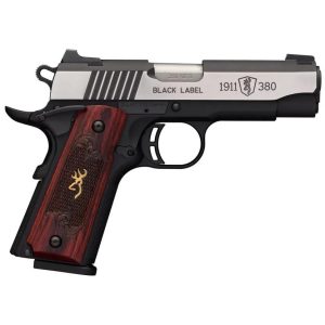 https3A2F2Fmedia.chattanoogashooting.com2Fimages2Fproduct2FXZ0519154922FXZ051915492-1.jpg Browning 1911 380 Black Label Medallion Pro Handgun 380 ACP 8rd Magazine 3.625" Barrel Black with Silver Slide and Wood Grip Night Sights