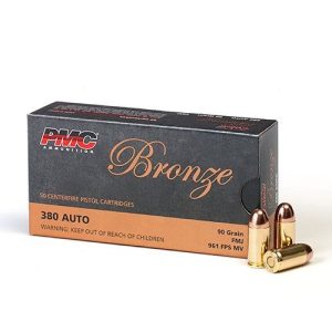 https3A2F2Fwww.2ndamendmentwholesale.com2Fmedia2Fcatalog2Fproduct2Fp2Fm2Fpmc-380a_1_3_1.jpg PMC Bronze .380 ACP Handgun Ammo - 90 Grain | FMJ | 50rd Box