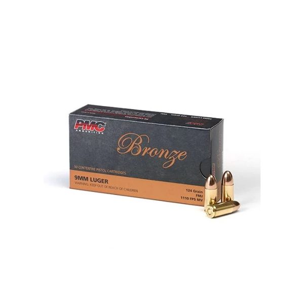 https3A2F2Fwww.2ndamendmentwholesale.com2Fmedia2Fcatalog2Fproduct2Fp2Fm2Fpmc-9g_1_1.jpg PMC Bronze 9mm Luger Handgun Ammo - 124 Grain | FMJ | 50rd Box