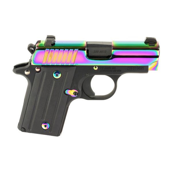 image-full-8131-eafce369fc0e669c70bb0cd55a05376b.jpg SIG SAUER P238 RAINBOW 380ACP PISTOL 2.7" RAINBOW TITANIUM, G10, 1-6RD MAGAZINE