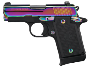 image-full-8132-aec180e7b488ae6be913536900c4e62b.webp SIG SAUER P938 RAINBOW 9MM PISTOL 3" RAINBOW TITANIUM, G10, 1-7RD MAGAZINE