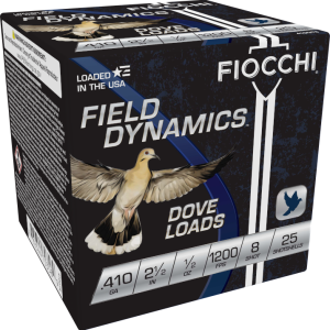image-full-8274-8ad9355ac0a3aed8916957415fd56142.png FIOCCHI FIELD DYNAMICS 410 GA 2.5" 1/2OZ #8 SHOT 25RD BX 250RD CASE