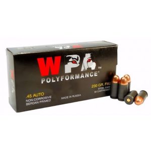 WPA45FMJ-2__74250__31452.1541607678.1280.1280.jpg Wolf 45 Auto Ammunition Polyformance 230 Grain Full Metal Jacket 50 rounds