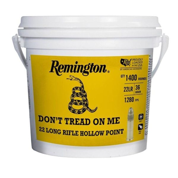 https3A2F2Fmedia.chattanoogashooting.com2Fimages2Fproduct2FRT212792FRT21279.jpg Remington Golden Bullet 250th Anniversary "Don't Tread On ME" Ammunition .22 LR 36gr HP 1280 fps 1400/ct Bucket