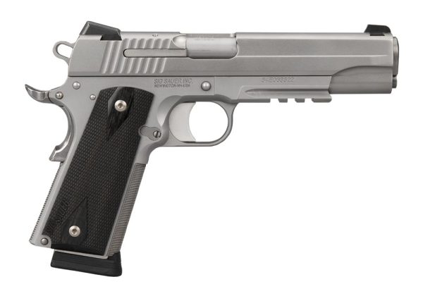 image-full-8142-8c0283f4e6c3c5ef8efe19acf77c237c.jpg SIG SAUER 1911 45ACP 5" STAINLESS FINISH, BLK GRIP, 2-8RD CA COMPLIANT
